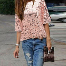 Casual Tops - Sexy O-neck Half Sleeve Sequins Top