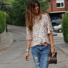 Casual Tops - Sexy O-neck Half Sleeve Sequins Top