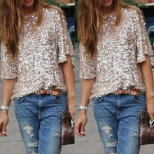 Casual Tops - Sexy O-neck Half Sleeve Sequins Top