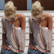 Casual Tops - Sexy O-neck Half Sleeve Sequins Top