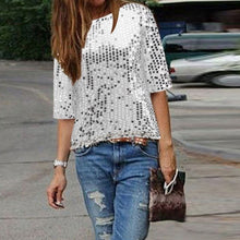 Casual Tops - Sexy O-neck Half Sleeve Sequins Top