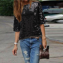 Casual Tops - Sexy O-neck Half Sleeve Sequins Top