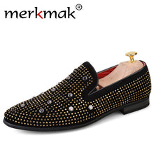 Merkmak New Handmade Luxury Brand Loafers Rhinestone Men Suede Loafers Party Wedding Men Dress Shoes Noble Elegant Mens Footwear