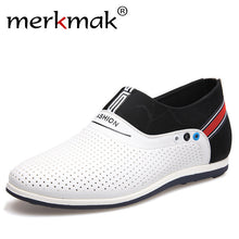Merkmak 2017 New Summer Men Leather Shoes Casual Leisure Breathable Height Increasing Loafers Cool Summer White Shoes Slip On
