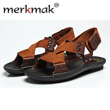 Merkmak 2017 Men's Shoes Genuine Leather Summer Sandals Beach Slippers Outdoor Loafer Casual Male Shoes Flats Breathable Zapatos