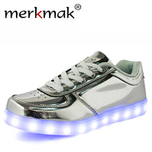 Hot 8 colors Shining Shoes With LED Laser Light Fashion Casual Unisex Leather Surface Gold Silver USB Light Up Shoes For Adults