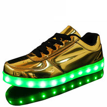 Hot 8 colors Shining Shoes With LED Laser Light Fashion Casual Unisex Leather Surface Gold Silver USB Light Up Shoes For Adults