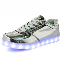 Hot 8 colors Shining Shoes With LED Laser Light Fashion Casual Unisex Leather Surface Gold Silver USB Light Up Shoes For Adults