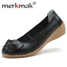 New 2017 Genuine Leather Women Flats Shoes Slip On Woman Fashion Leather Loafers Brand Designer Bow Zapatos Mujer Flat Shoes
