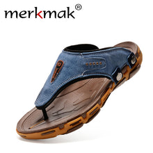 Merkmak Brand Hot Fashion Breathable Slippers Summer Shoes Genuine Leather Flip Flops Beach Slippers Best Quality Free Shipping