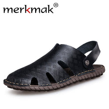 Merkmak Big Size Men Sandals Summer Fashion Men Casual Sandals Genuine Leather Slip On Sandalias Beach Water Men Shoes Slides