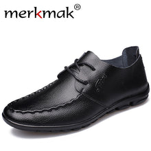 Merkmak Genuine Leather Mens Casual Shoes 2017 New Fashion Handmade Moccasins Leather Men Flats Lace Up Men's Leisure Shoes
