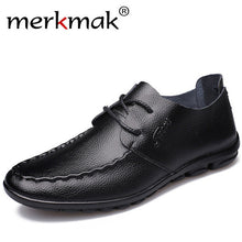 Merkmak Genuine Leather Mens Casual Shoes 2017 New Fashion Handmade Moccasins Leather Men Flats Lace Up Men's Leisure Shoes