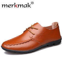 Merkmak Genuine Leather Mens Casual Shoes 2017 New Fashion Handmade Moccasins Leather Men Flats Lace Up Men's Leisure Shoes