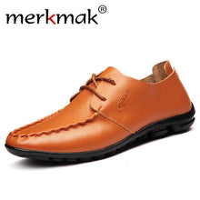Merkmak Genuine Leather Mens Casual Shoes 2017 New Fashion Handmade Moccasins Leather Men Flats Lace Up Men's Leisure Shoes
