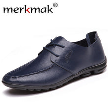 Merkmak Genuine Leather Mens Casual Shoes 2017 New Fashion Handmade Moccasins Leather Men Flats Lace Up Men's Leisure Shoes