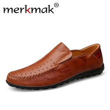 Merkmak Plus Size 46 47 Genuine Leather Men Loafers Comfortable Summer Casual Shoes Men Driving Shoes Trample Heel Mocassins