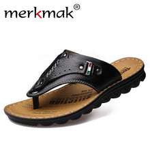 Merkmak Casual Sandals Men Shoes 2017 Fashion Genuine Leather Summer Beach Men Flip Flops Walking Flats Footwear Zapatos Hombres