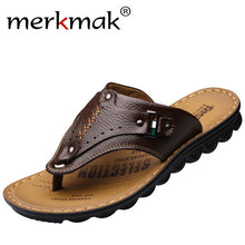 Merkmak Casual Sandals Men Shoes 2017 Fashion Genuine Leather Summer Beach Men Flip Flops Walking Flats Footwear Zapatos Hombres