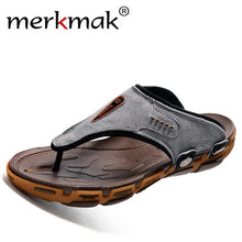 Merkmak Men Slippers Summer Beach Genuine Leather Casual Flip Flops Breathable Flats Comfortable Outdoor Loafer Shoes Wholesales