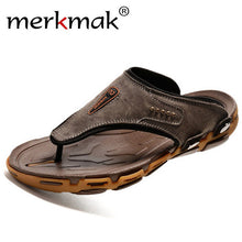 Merkmak Men Slippers Summer Beach Genuine Leather Casual Flip Flops Breathable Flats Comfortable Outdoor Loafer Shoes Wholesales