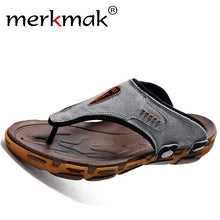 Merkmak Men Slippers Summer Beach Genuine Leather Casual Flip Flops Breathable Flats Comfortable Outdoor Loafer Shoes Wholesales