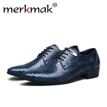 Merkmak Men's Fashion Business Wedding Dress Shoes Snake Skin Pattern Leather Shoes Casual Pointed Toe Flats Shoe Oxfords Party