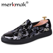 Spring Summer Printing Men Loafers Leisure Fashion Slip On Casual Shoes Metal Decoration PU Leather Mens Flats Lazy Shoes