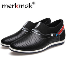 Merkmak Shoes Men Genuine Leather 6 CM Height Increasing Summer Breathable Holes Slip On Male Loafer Handmade Footwear Wholesale