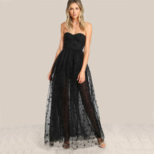 COLROVIE Black Sexy Bustier Party Dress 2017 Star Flock Cute Women Mesh Overlay Maxi Summer Dress Strapless Sheer Cut Out Dress