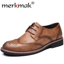 Merkmak New 2017 Men Dress Shoes Formal Wedding Genuine Leather Shoes Retro Brogue Business Office Men's Flats Oxfords For Men