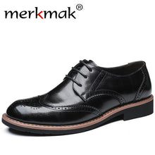 Merkmak New 2017 Men Dress Shoes Formal Wedding Genuine Leather Shoes Retro Brogue Business Office Men's Flats Oxfords For Men