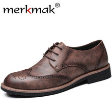 Merkmak New 2017 Men Dress Shoes Formal Wedding Genuine Leather Shoes Retro Brogue Business Office Men's Flats Oxfords For Men