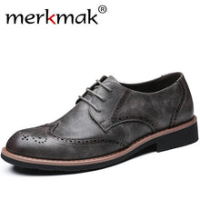 Merkmak New 2017 Men Dress Shoes Formal Wedding Genuine Leather Shoes Retro Brogue Business Office Men's Flats Oxfords For Men
