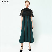 OFTBUY 2018 new women dress dresses spring summer dress Casual Lace Patchwork slim waist Ruffle Hollow perspective Long dress